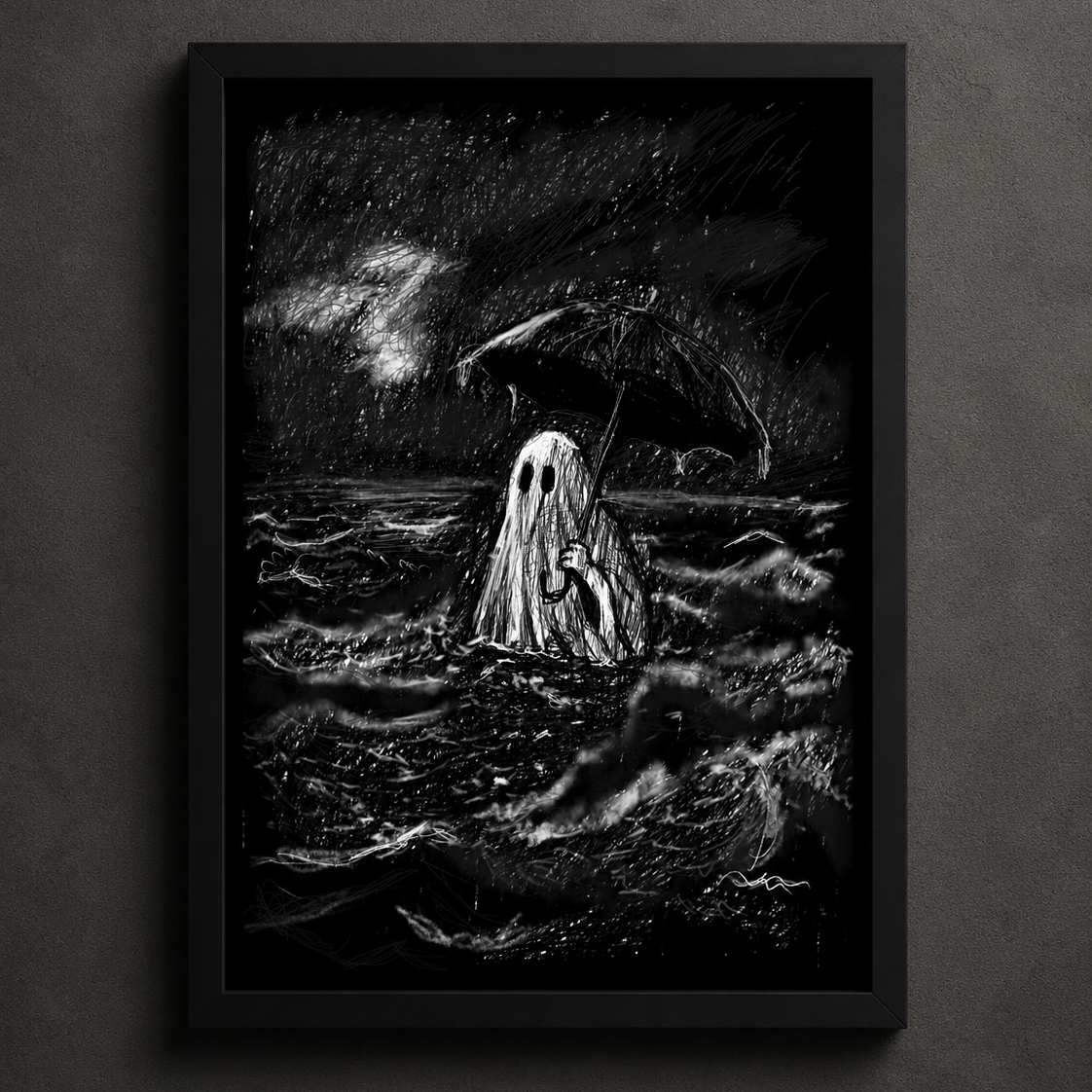 Out of Their Depth ghost art print by Heatdeath from the Wayward Spirits Collection featuring an atmospheric ghost illustration with an eerie underwater-inspired gothic aesthetic.