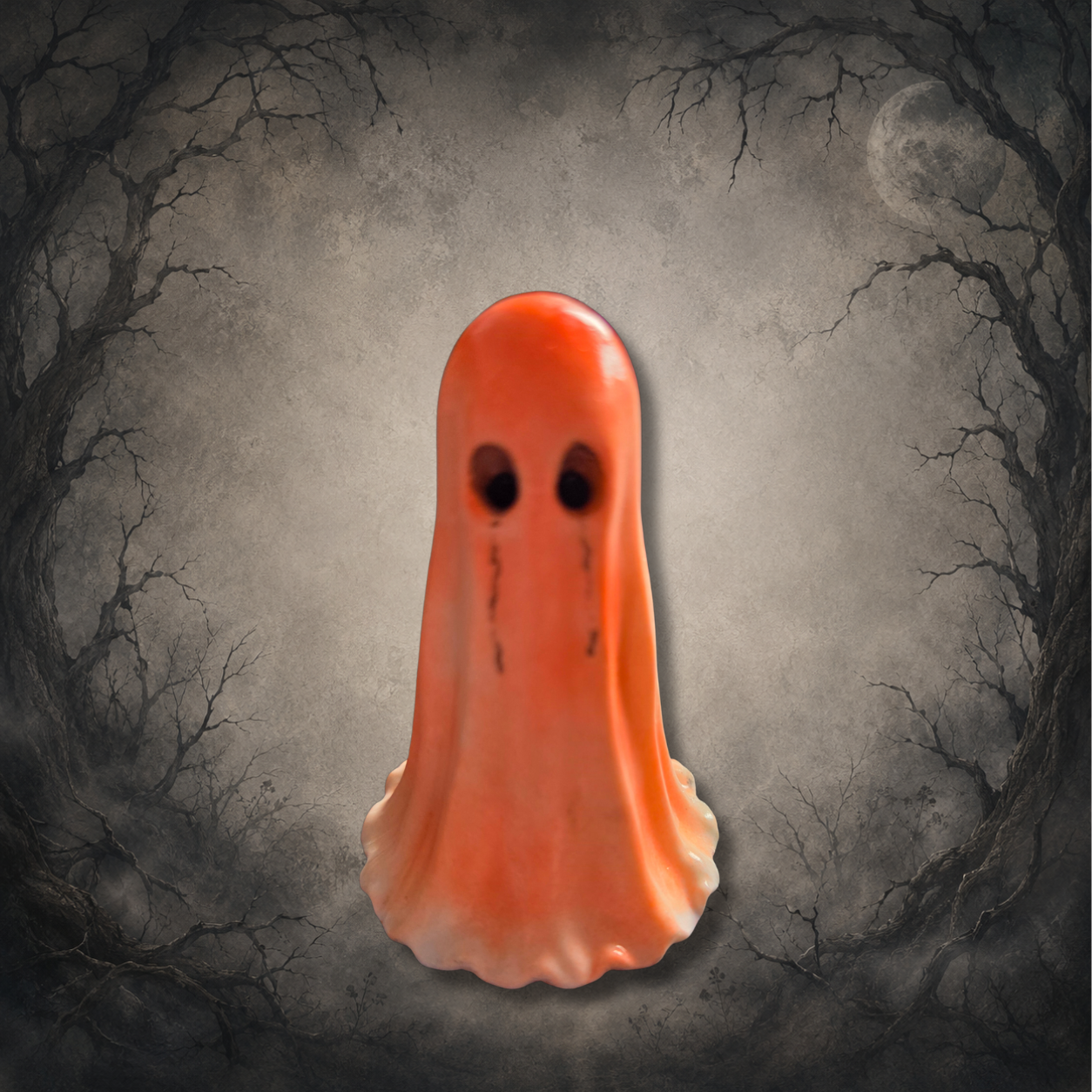 Hand-painted orange Afterglow Spirit glow in the dark resin ghost figurine with a warm pastel finish.