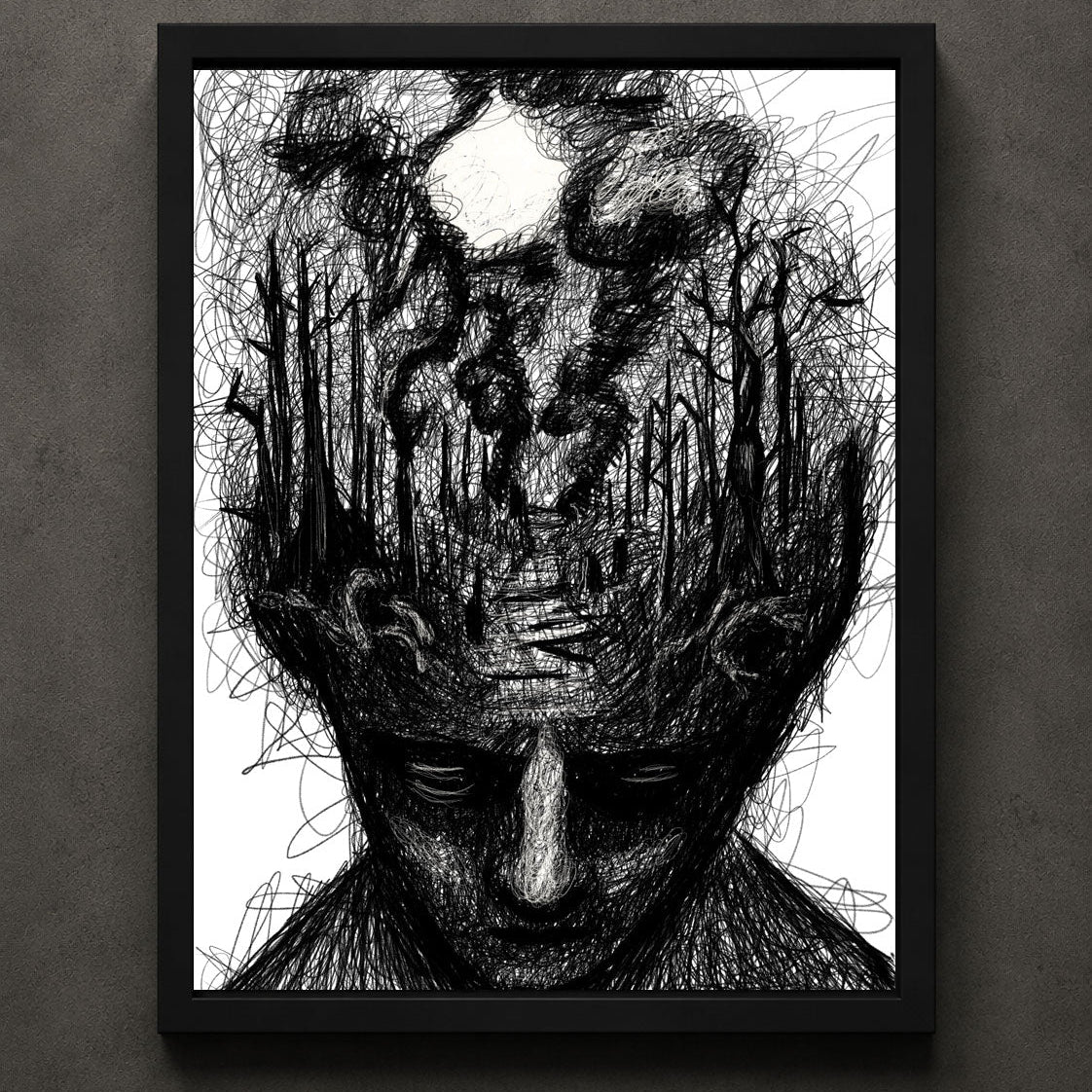 Burnout art print by Heatdeath from the Inner Landscapes Collection featuring a surreal contemporary illustration for alternative wall décor and modern gothic interiors.