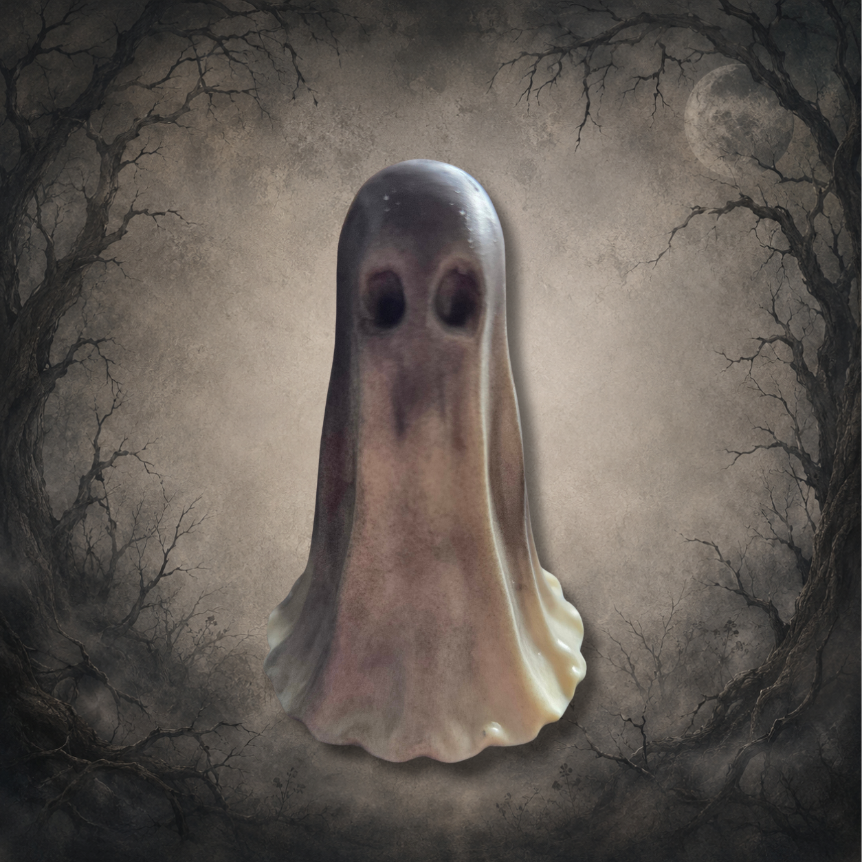 Hand-painted copper ghost resin figurine with an aged metallic finish, perfect for gothic home décor and spooky shelf displays.