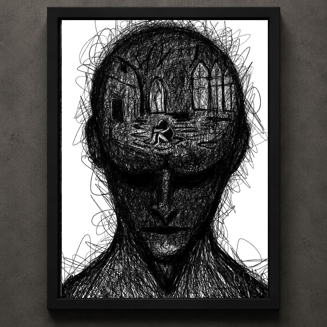 Depression art print by Heatdeath from the Inner Landscapes Collection featuring a surreal contemporary illustration exploring emotion, isolation and alternative wall décor.