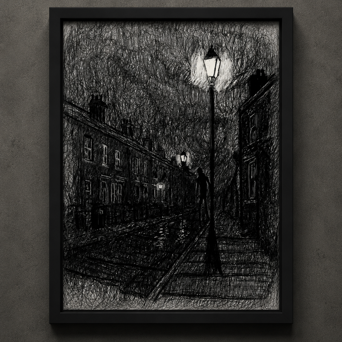 Followed fine art print by Heatdeath from the Echoes Collection featuring an atmospheric gothic illustration inspired by mystery, haunting presence and alternative wall décor.