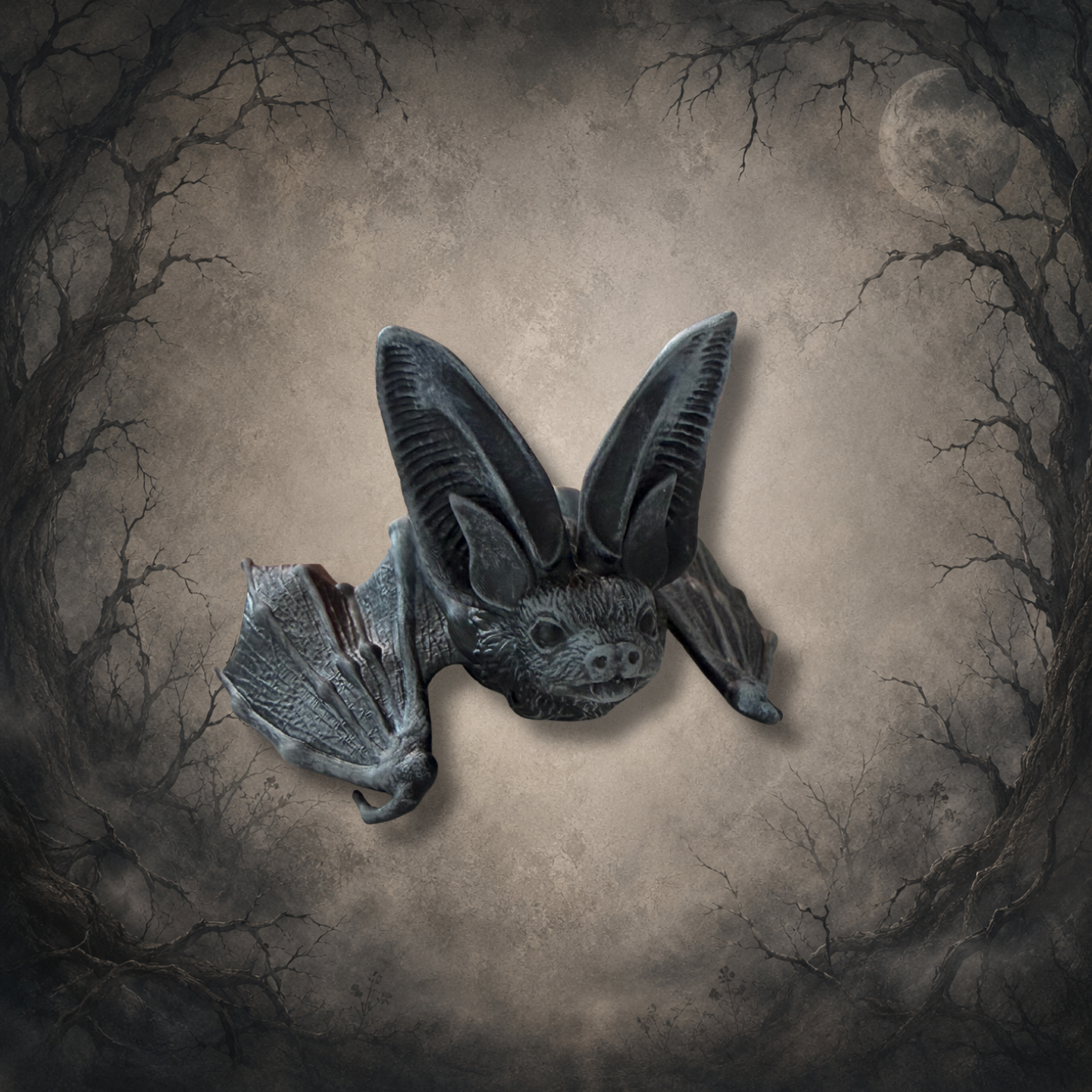 Miniature gothic bat sculpture by Attila Maros, officially licensed and hand painted.