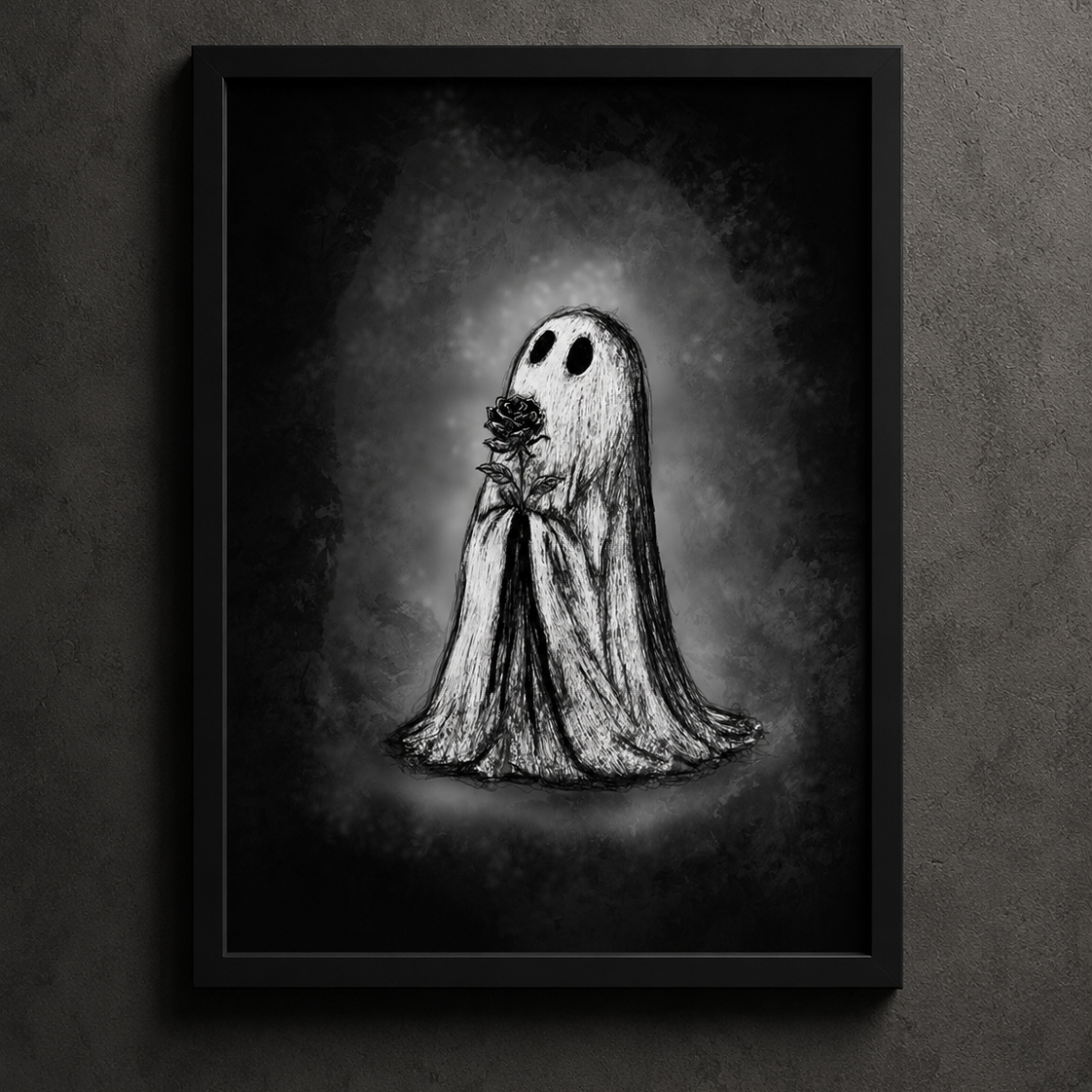 Grace ghost art print illustrated by Heatdeath featuring a haunting ghost design for gothic wall décor and alternative home interiors.