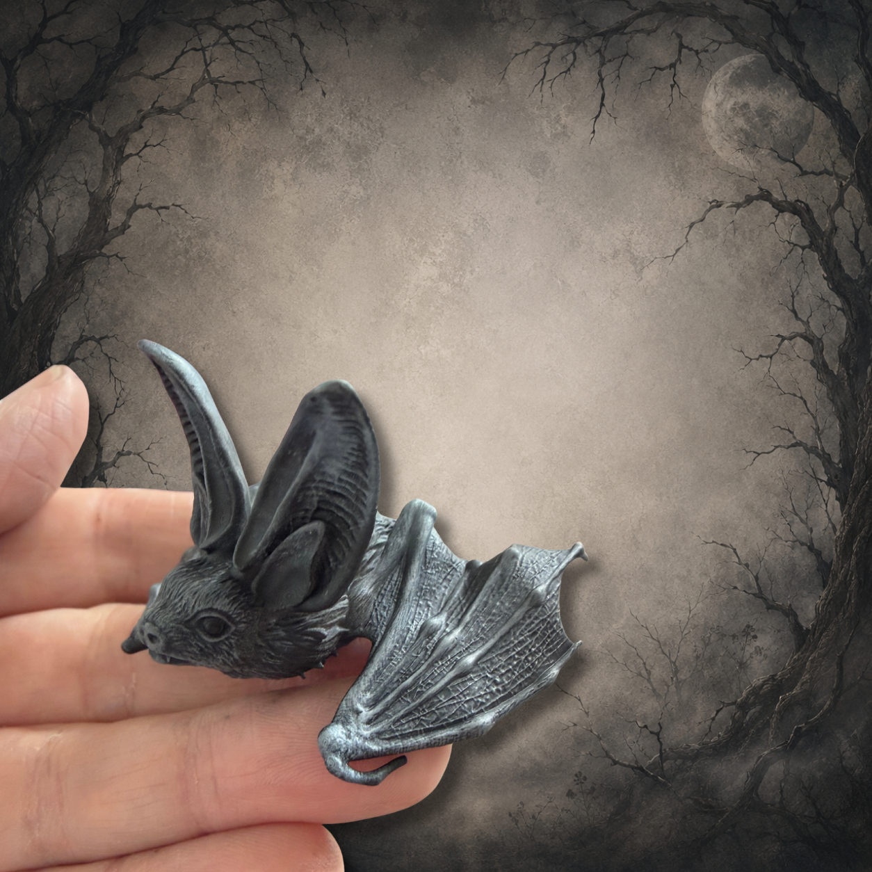 Hand-painted resin big-eared bat collectable with detailed wings and oversized ears.