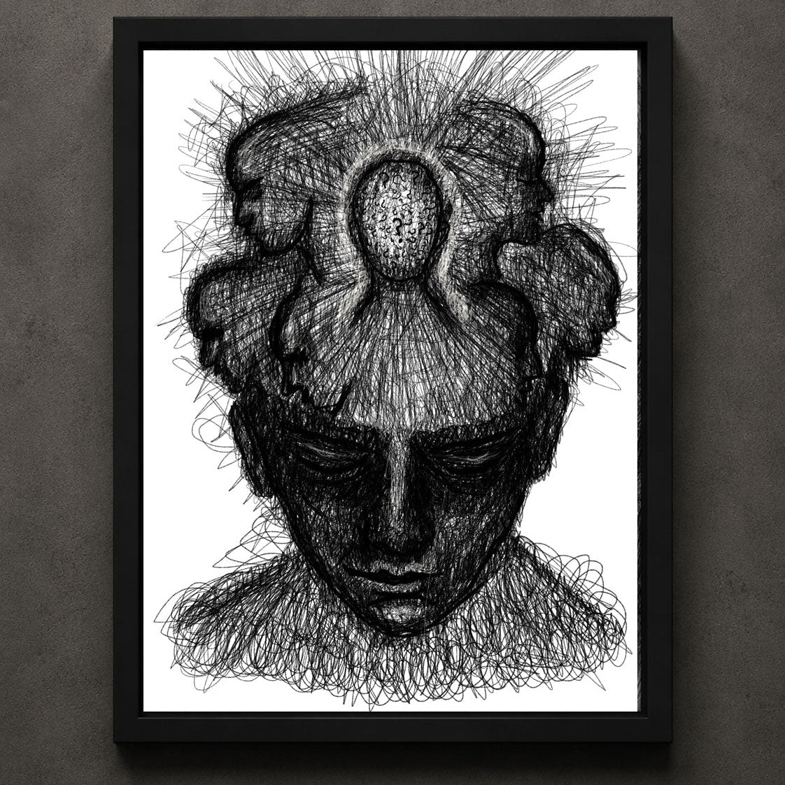 Identity art print by Heatdeath from the Inner Landscapes Collection featuring a surreal contemporary illustration exploring self-discovery and identity for alternative wall décor.