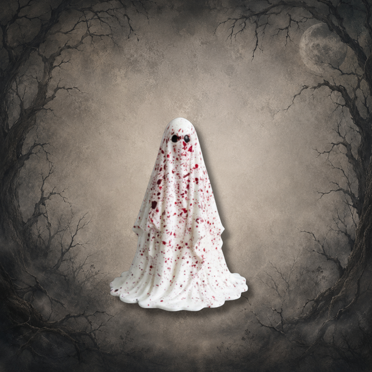 The Stained One hand-painted 6cm resin ghost figurine with a realistic blood spatter finish for spooky home décor.
