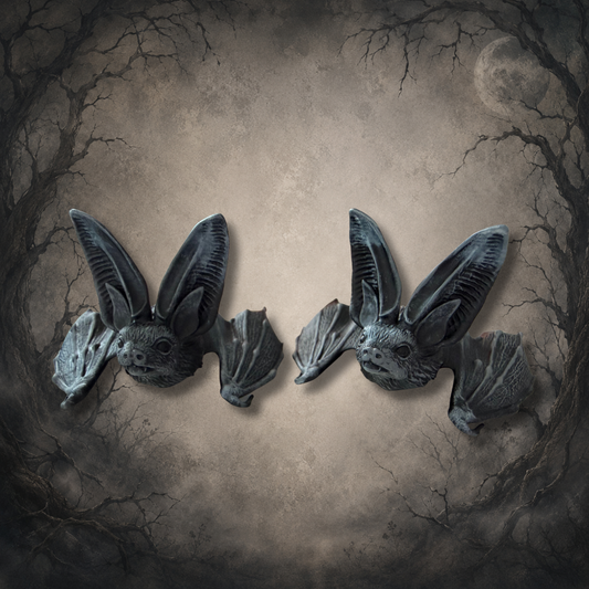 Tiny big-eared bat sculpture hand painted in resin by Dead Quiet Studio.